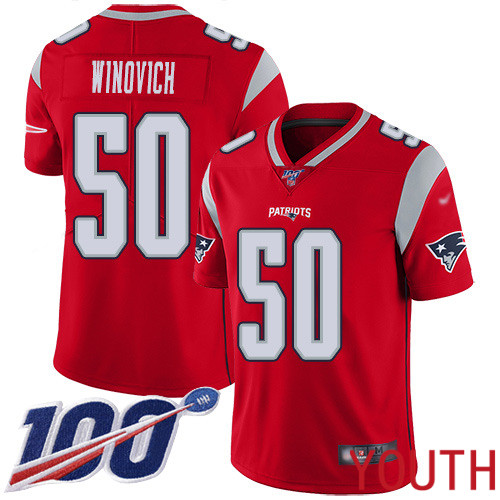 New England Patriots Football #50 100th Season Inverted Limited Red Youth Chase Winovich NFL Jersey->women nfl jersey->Women Jersey